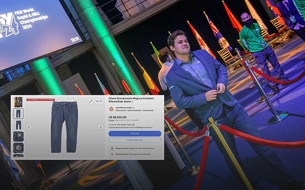 Карлсен продаёт скандальные джинсы. Из-за них пришлось сниматься с ЧМ по рапиду