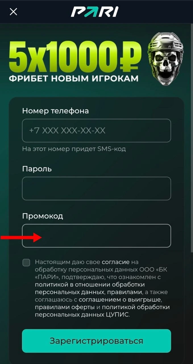 Окно регистрации