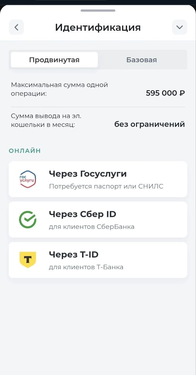 Окно с выбором идентификации